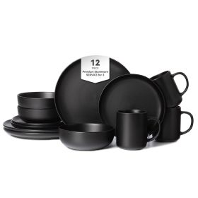 12-Piece Stoneware Dinnerware Sets with Mugs | Microwave & Dishwasher Safe | Non-Toxic Dinner Plates Bowls Set | Stackable Matte Glaze Kitchenwar