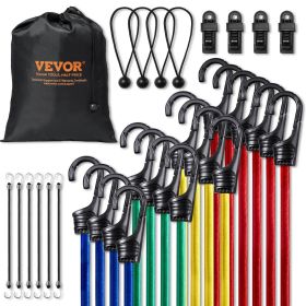 VEVOR 32 Pcs Bungee Cords Set 8 mm Heavy Duty Bungee Straps with A3 Steel Hooks