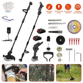 3-in-1 Cordless Electric Pole Saw & Mini Chainsaw & Grass Trimmer Kit with Adjustable Length 2Pcs 21V 1500mAh Batteries 4in/6in Chains Saw Rotata