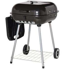 Outsunny 22" Charcoal Barbecue Grill with Portable Wheel, Side Tray and Lower Shelf for Outdoor BBQ for Garden, Backyard, Poolside