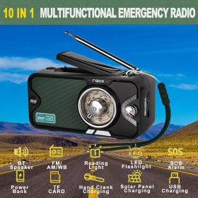 3600mAh Emergency Crank &NOAA Weather Radio; Hand Crank/Solar/USB Charging; Portable Radio With (AM FM /WB); Radio With Other Function For BT Spe (Color: Black)