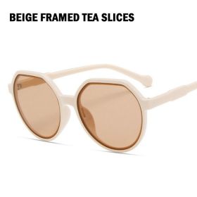 Fashion Style All-match Trend Sunglasses Personalized Round Frame Sunglasses Ins Trend Candy Color Big Frame Sunglasses (Frame Color: As Pricture, Lenses Color: Beige Light Tea)