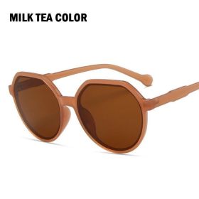 Fashion Style All-match Trend Sunglasses Personalized Round Frame Sunglasses Ins Trend Candy Color Big Frame Sunglasses (Frame Color: As Pricture, Lenses Color: Milk Tea)