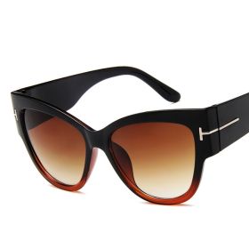 2022 New Tom Fashion Brand Designer Cat Eye Women Sunglasses Female Gradient Points Sun Glasses Big Oculos feminino de sol UV400 (Frame Color: As Picture, Lenses Color: Black Brown)
