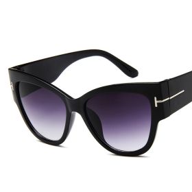 2022 New Tom Fashion Brand Designer Cat Eye Women Sunglasses Female Gradient Points Sun Glasses Big Oculos feminino de sol UV400 (Frame Color: As Picture, Lenses Color: Black Purple)