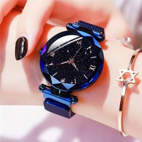 Women's Fashion Starry Sky Watches Magnet Buckle Mesh Belt Diamond Quartz Watch Women Dress Clock (Color: Blue)