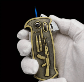 Cool Metal Design Jet Torch Lighter Refillable Butane Novelty Lighter for Gift Fireplace Candle Camping BBQ (Color: Folding Knife Fire Machine - Rifle)