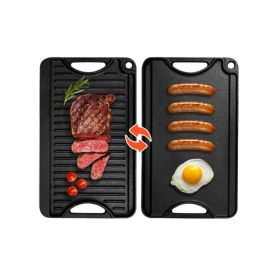 Rectangular BBQ Pan Cast Iron Reversible Grill Griddle (Color: Black, Type: 20x10 inch)